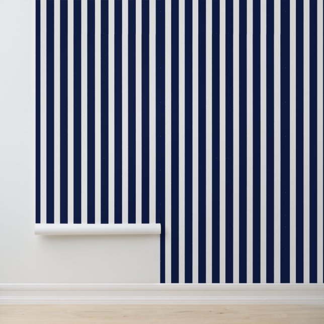 Marine Navy and White Vertical Striped Textured Wallpaper (Application)