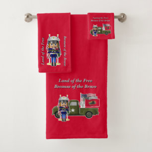 Marine Nutcracker with Little Military Truck Bath Towel Set