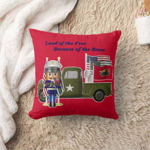 Marine Nutcracker with Little Military Truck Cushion