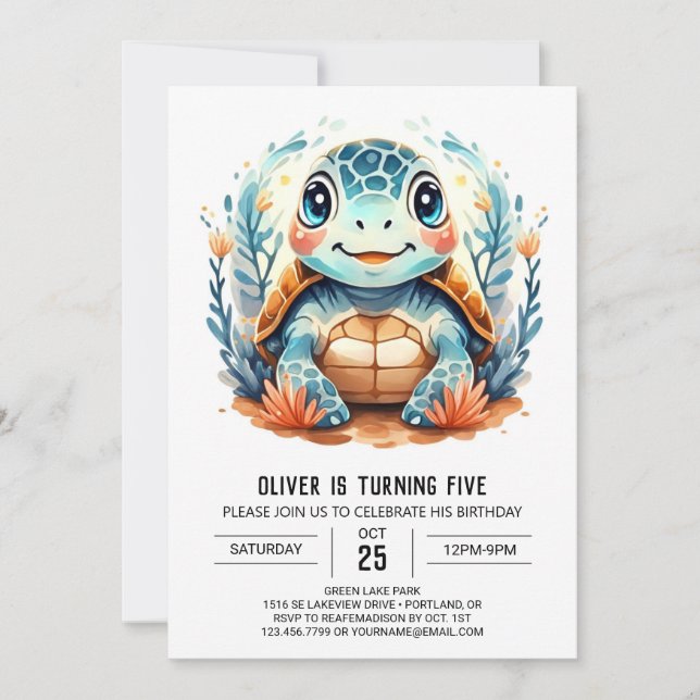 Marine Online Elegant Turtle Boy Birthday Invitation (Front)