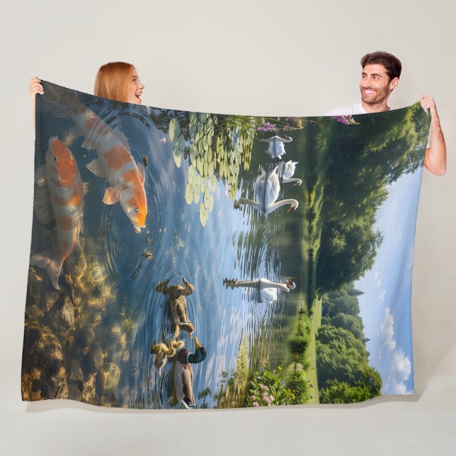 Marine Pond and Swan Lake Altridge D large fleece  Blanket (In Situ)