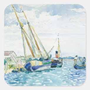 Marine Scene Boats near Venice Square Sticker