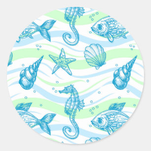Marine Sketch Pattern Classic Round Sticker