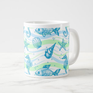 Marine Sketch Pattern Large Coffee Mug
