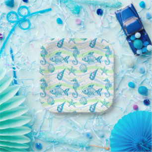 Marine Sketch Pattern Paper Plate