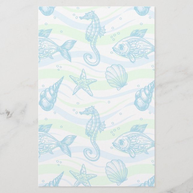 Marine Sketch Pattern Stationery (Front)