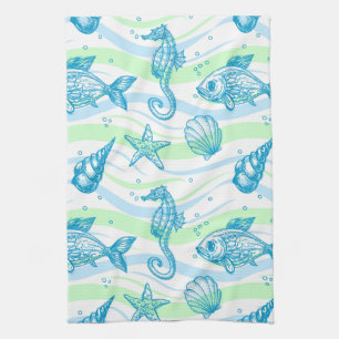 Marine Sketch Pattern Tea Towel