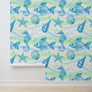 Marine Sketch Pattern Wallpaper