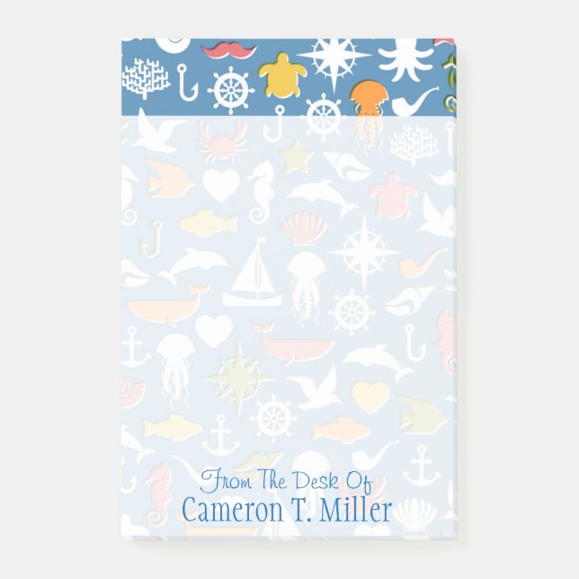 Marine Symbols Pattern | Add Your Name Post-it Notes (Front)