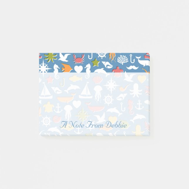 Marine Symbols Pattern | Add Your Name Post-it Notes (Front)