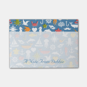 Marine Symbols Pattern Add Your Name Post-it Notes