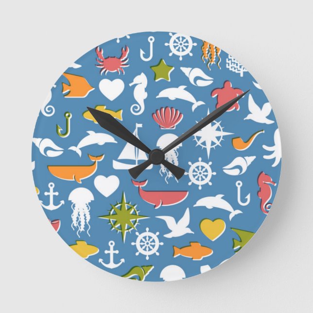 Marine Symbols Pattern Round Clock (Front)