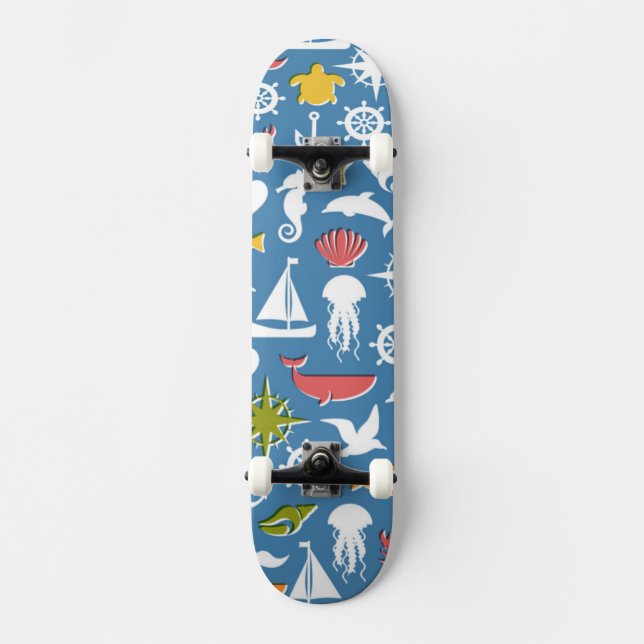 Marine Symbols Pattern Skateboard (Front)