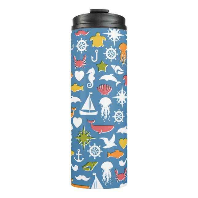 Marine Symbols Pattern Thermal Tumbler (Front)