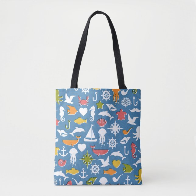 Marine Symbols Pattern Tote Bag (Front)