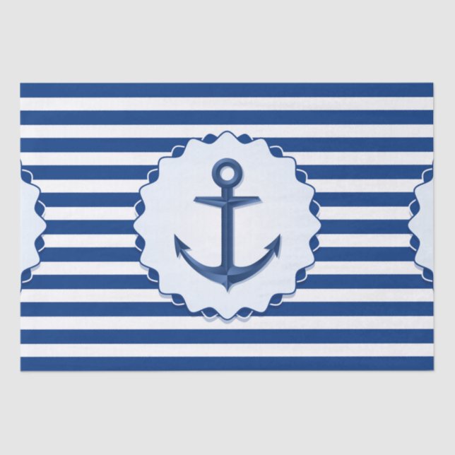 Marine Theme Blue and White Stripe with Anchor  Tissue Paper (Front)