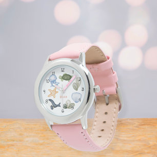 Marine watch for kids / Pink leather watch