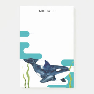 Marine Watercolor Orca Personalised Name Post-it Notes