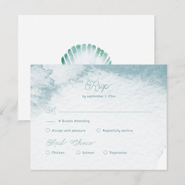 Marine Watercolor Sea Shell Wedding Meal Choice  RSVP Card (Front/Back)
