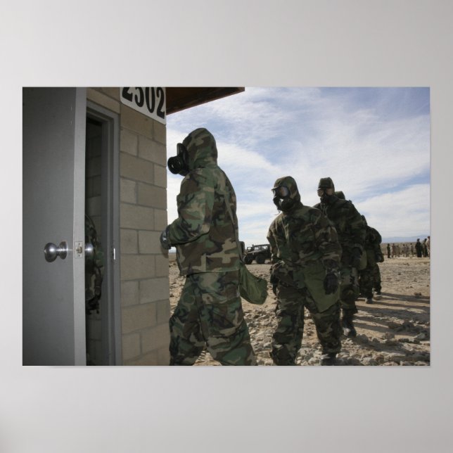 Marines and Sailors file into the gas chamber Poster (Front)