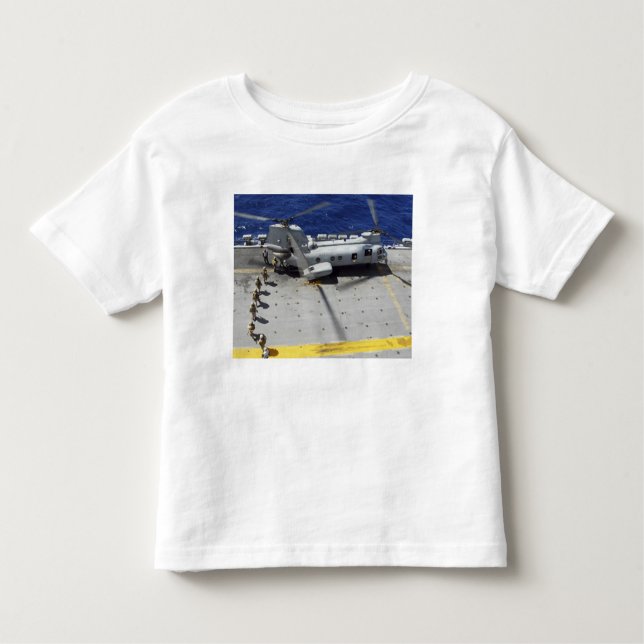 Marines board a CH-46E Sea Knight helicopter Toddler T-Shirt (Front)