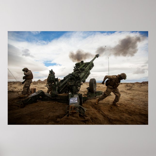Marines Fire a M777-A2 Howitzer Poster (Front)