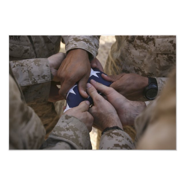 Marines fold an American flag Photo Print (Front)