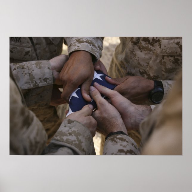 Marines fold an American flag Poster (Front)