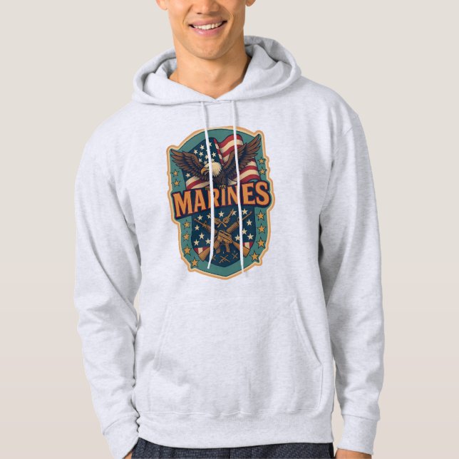 "Marines" over eagle & flag hoodie (Front)