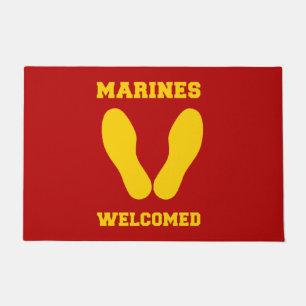 MARINES WELCOME YELLOW FOOTPRINTS ON RED DOORMAT