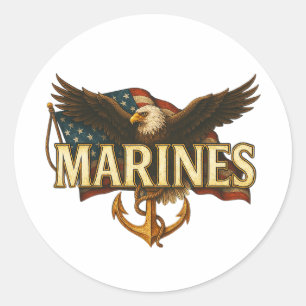 Marines With Eagle and Flag Classic Round Sticker