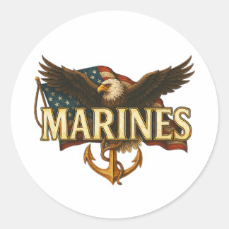Marines With Eagle and Flag Classic Round Sticker