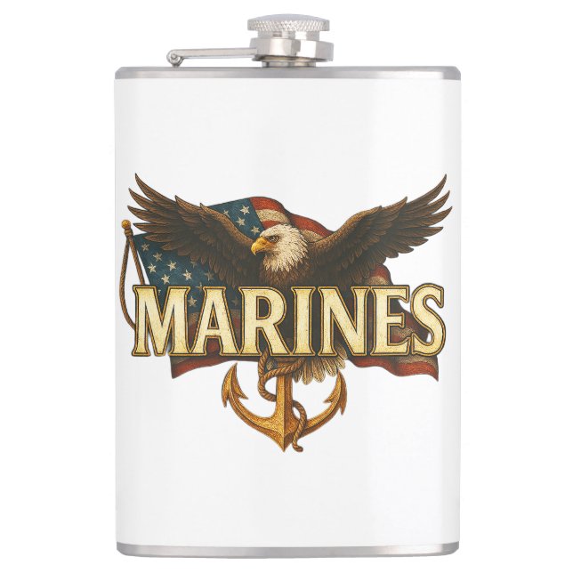 Marines With Eagle and Flag Hip Flask (Front)