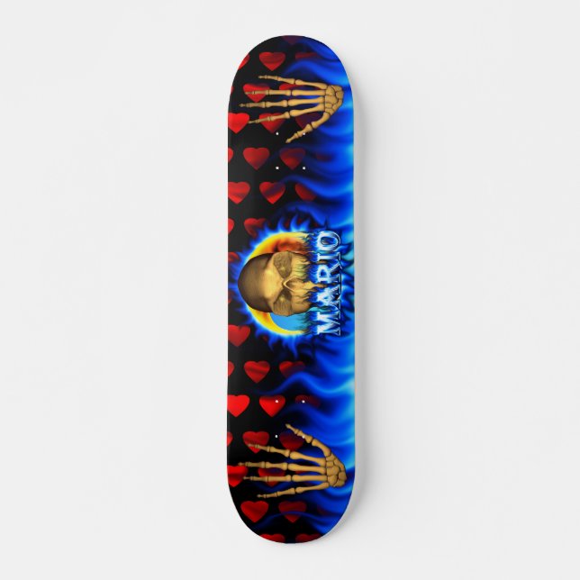 Mario skull blue fire Skatersollie skateboard. Skateboard (Front)