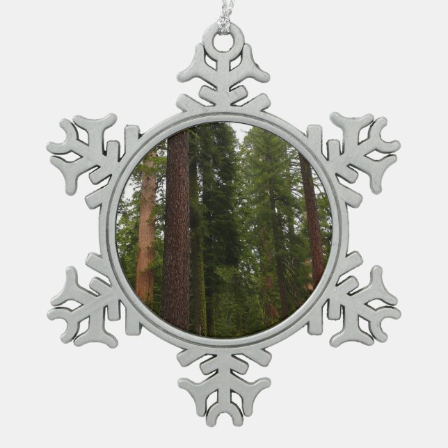 Mariposa Grove in Yosemite National Park Snowflake Pewter Christmas Ornament (Front)