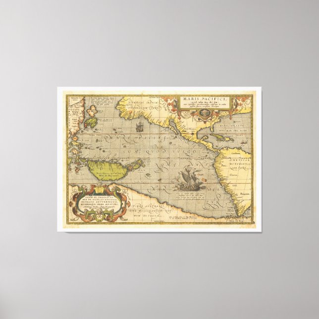 Maris Pacifici 1589 by Abraham Ortelius Canvas Print (Front)