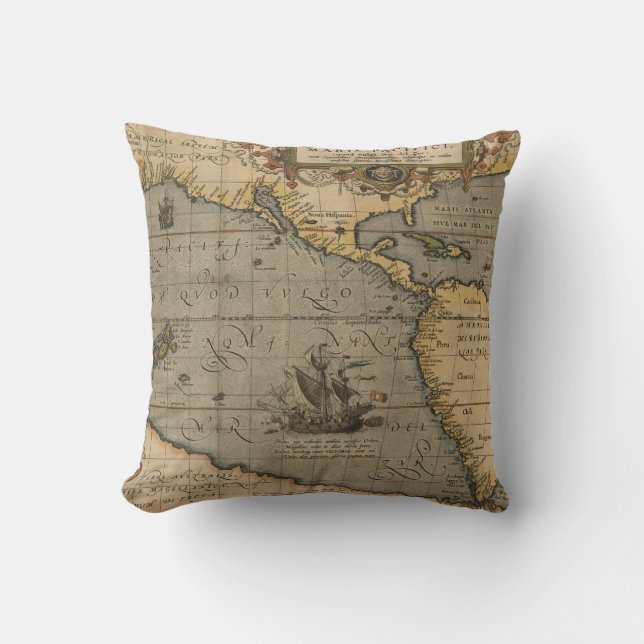 Maris Pacifici Antique Americas Map Cushion (Front)
