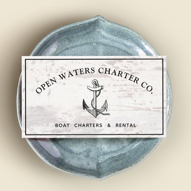 Maritime Boat Anchor Rustic Wood Business Card (Creator Uploaded)