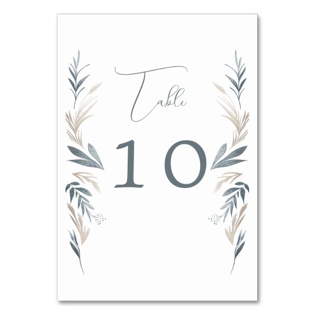Maritime foliage wedding table number (Back)