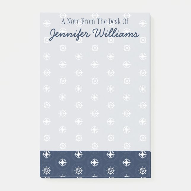 Maritime In Blue Pattern | Add Your Name Post-it Notes (Front)