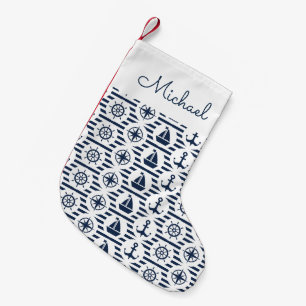 Maritime In Blue Pattern   Add Your Name Small Christmas Stocking