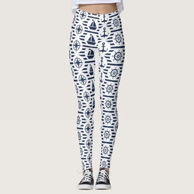 Maritime In Blue Pattern Leggings (Front)