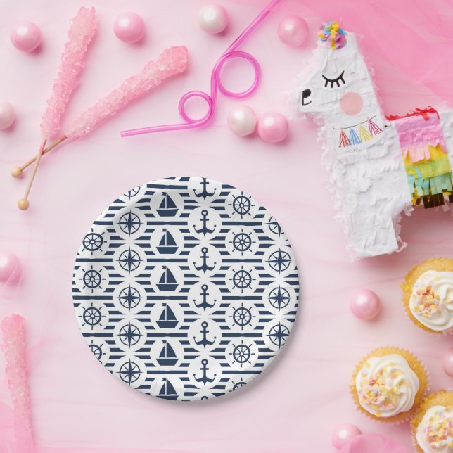 Maritime In Blue Pattern Paper Plate (Party)