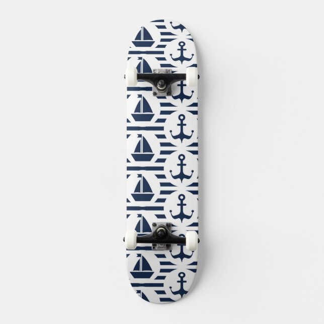 Maritime In Blue Pattern Skateboard (Front)
