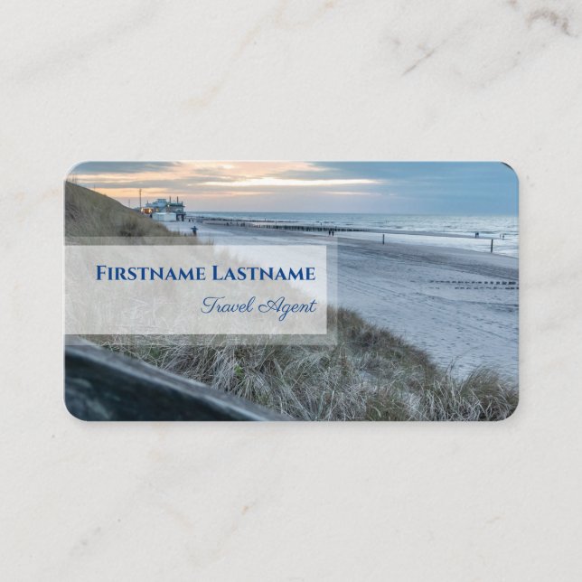Maritime sand dune beach sunset travel agent style business card (Front)