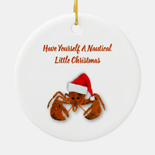 Maritime Santa Lobster Ceramic Tree Decoration
