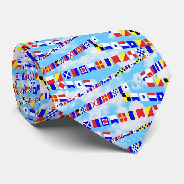 Maritime Signal Flags pattern 5 Sailor Sayings Tie (Rolled)
