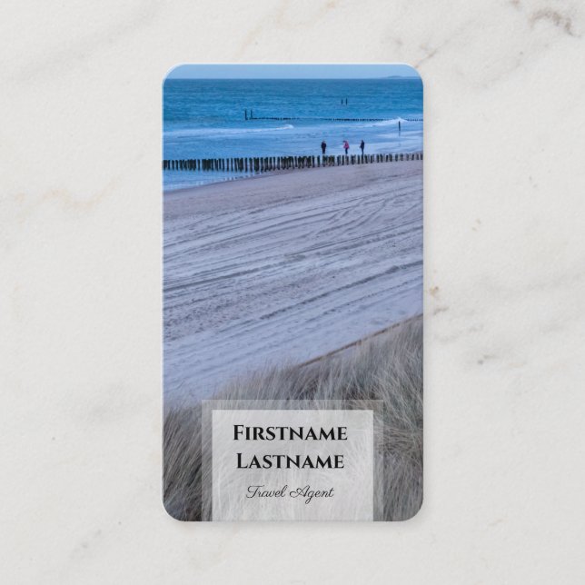 Maritime stormy beach sunset ocean travel agent business card (Front)