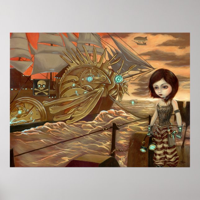 Maritime Sunset - Steampunk Pirates Art Print (Front)