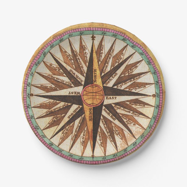 Maritime Vintage Compass Rose 7" Paper Plate (Front)